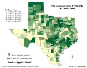 Per Capita Income by County in Texas